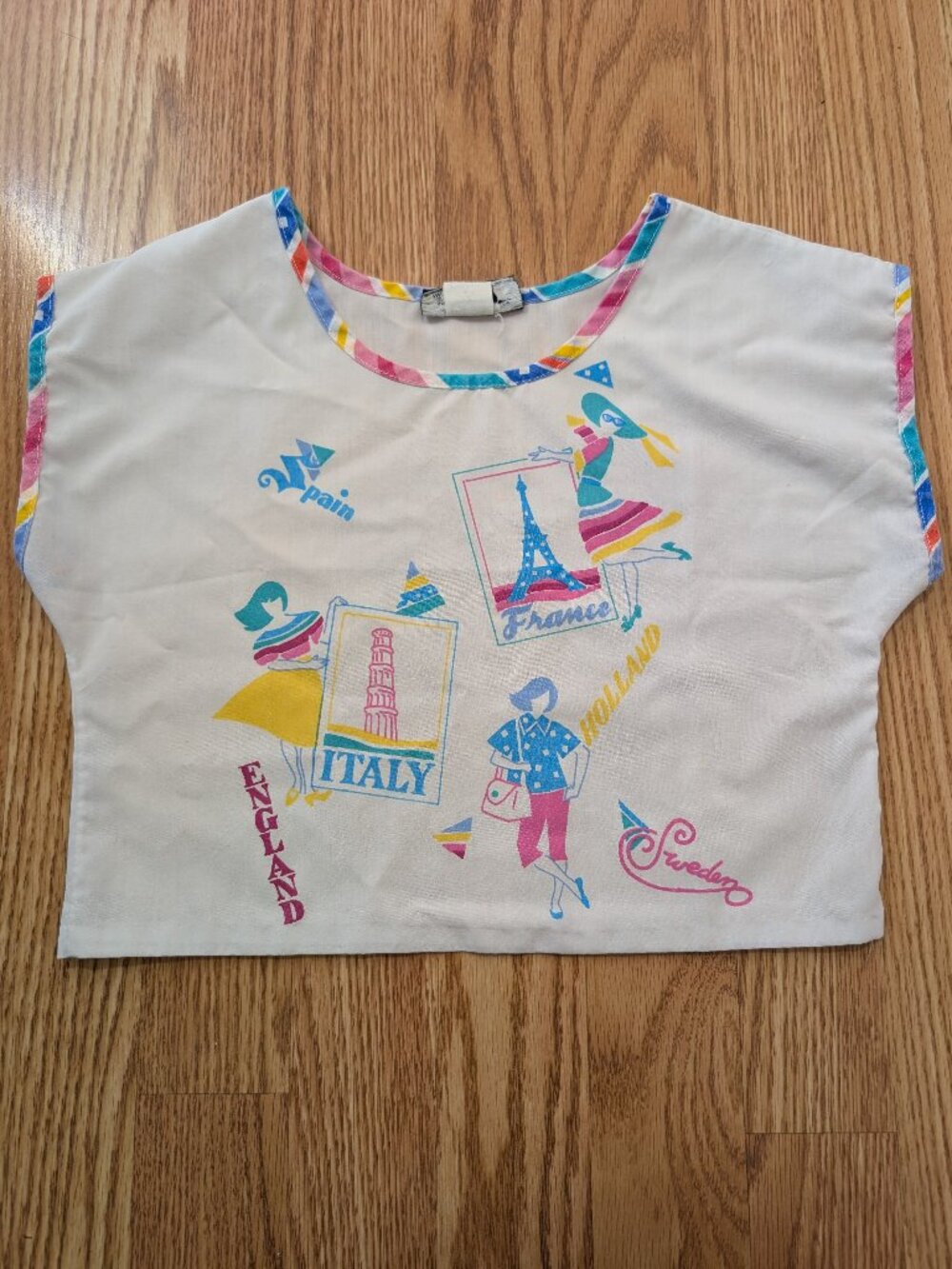 Vintage 80's Girls Crop Top Size 7 Summer European Vacation
